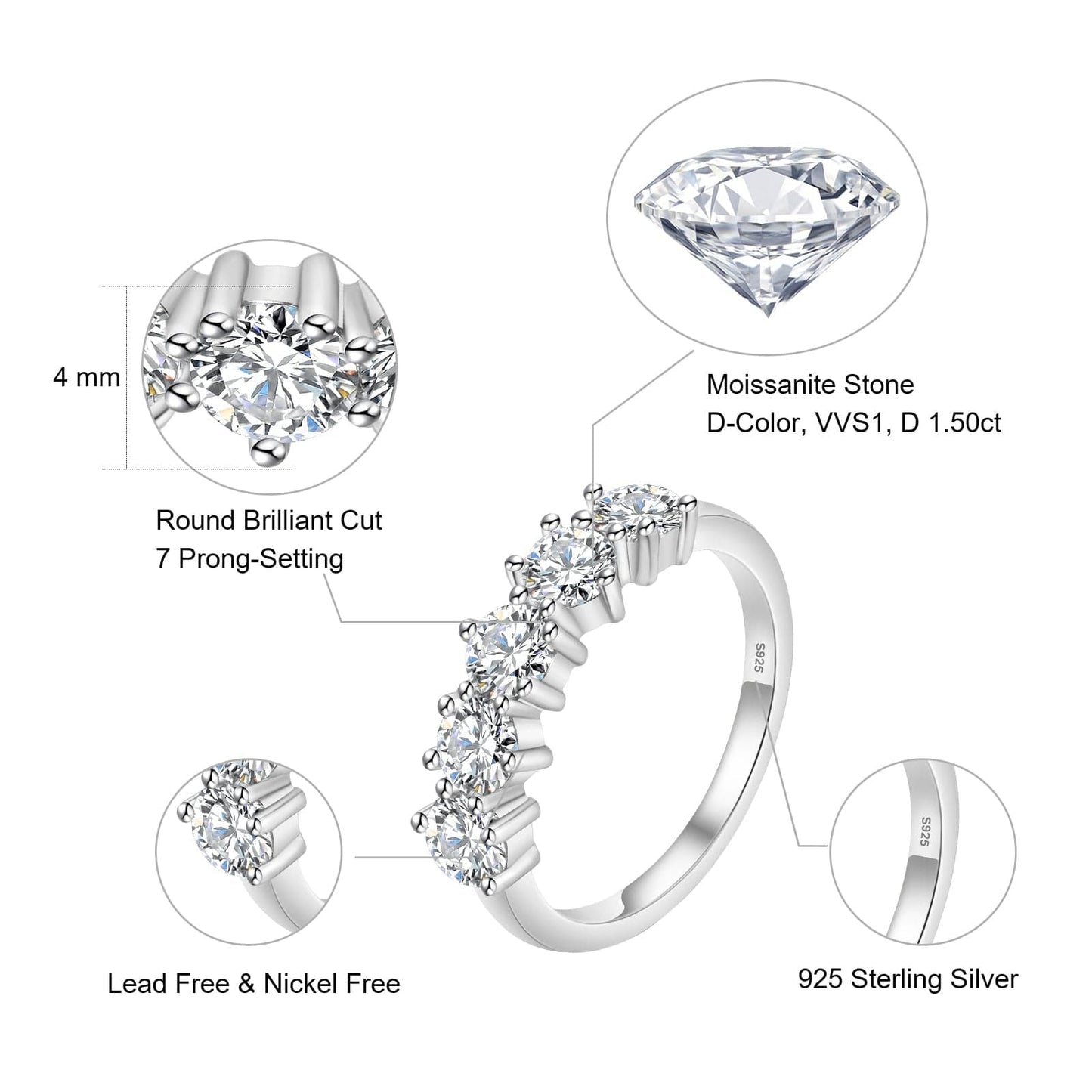 1.50 Carats VVS1 Moissanite Rings for Women 0116