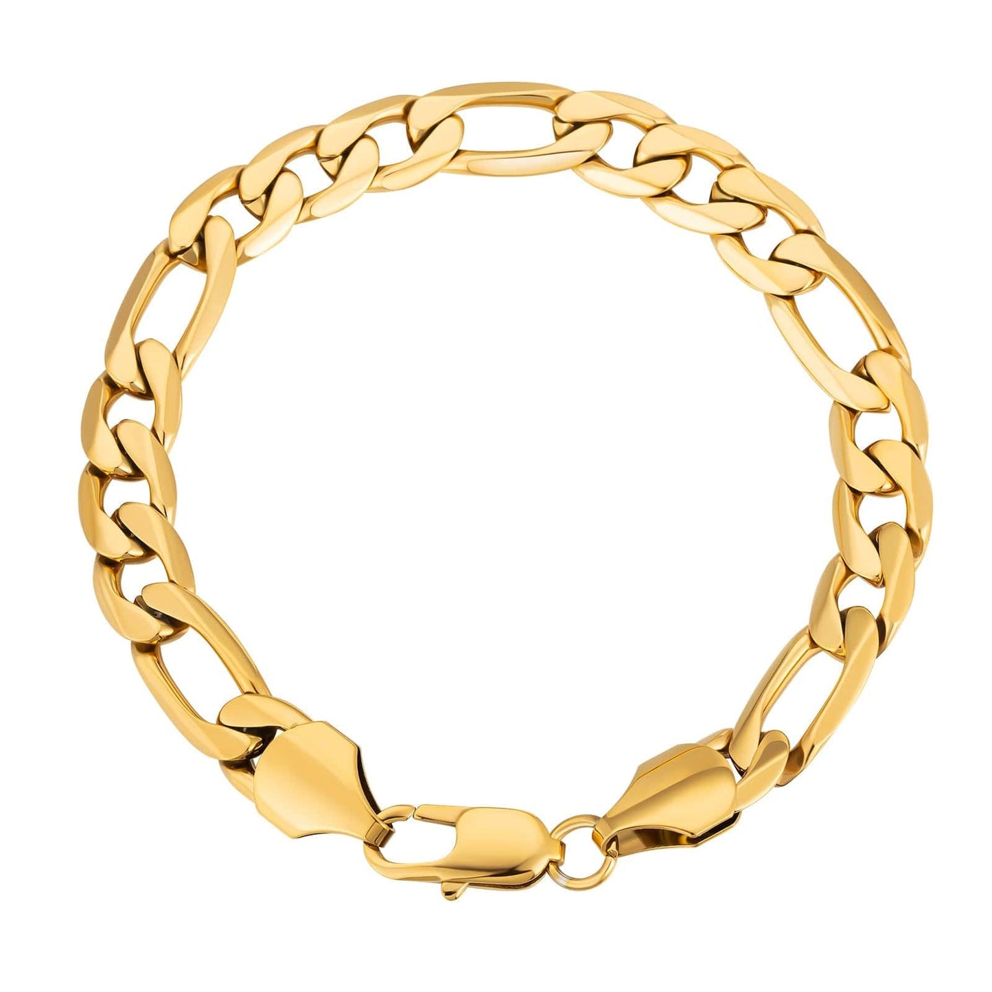 Wholesale Figaro Bracelet Stainless Steel 9mm 6-side Link Chain 18k Gold Plated