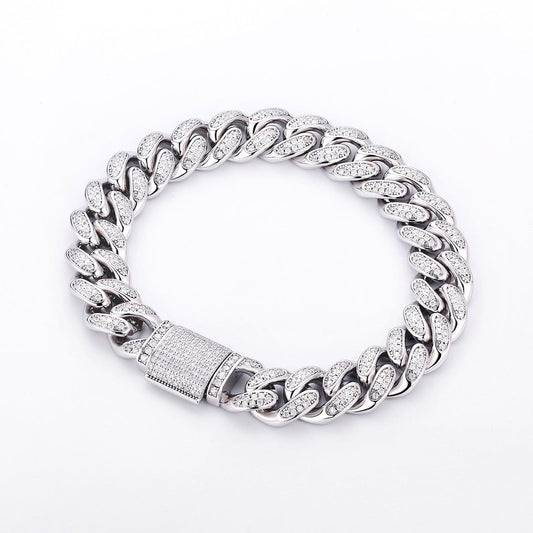 Wholesale VVS1 Moissanite Cuban Link Chain Bracelet 12mm 925 Sterling Silver Hip Hop Chains Rhodium Plated Men Jewelry