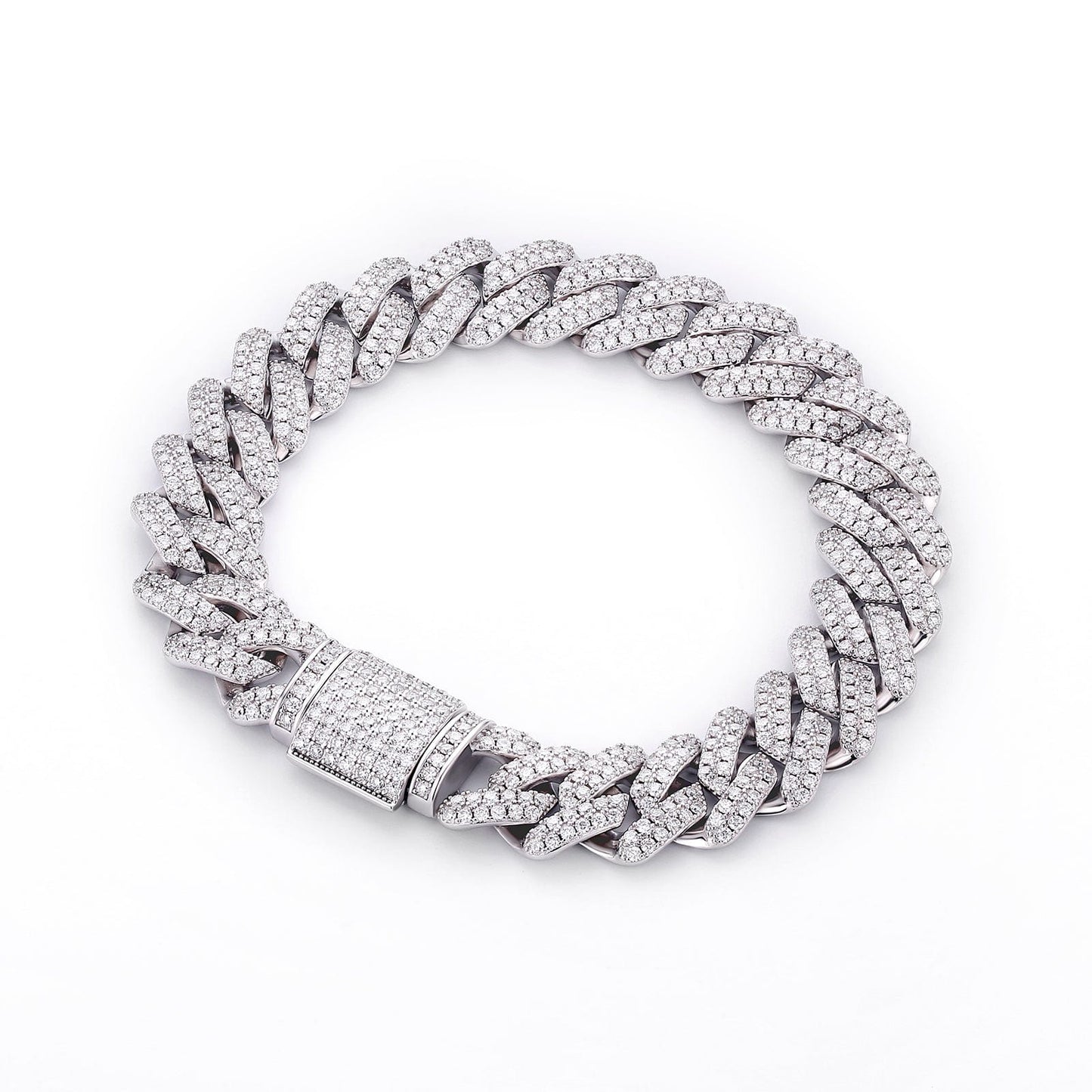 Wholesale VVS1 Moissanite Cuban Link Chain Bracelet 14mm 925 Sterling Silver Hip Hop Chains Rhodium Plated Men Jewelry