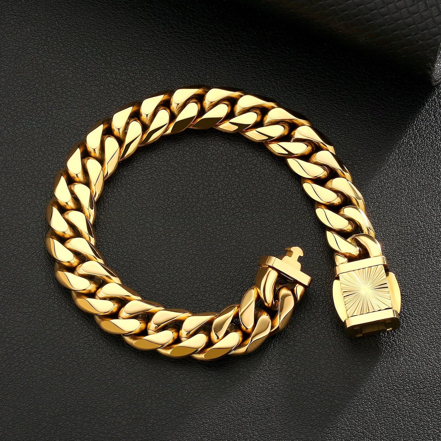 Wholesale Miami Cuban Link Bracelet Stainless Steel 12mm 6-Sided 18K Gold Plated