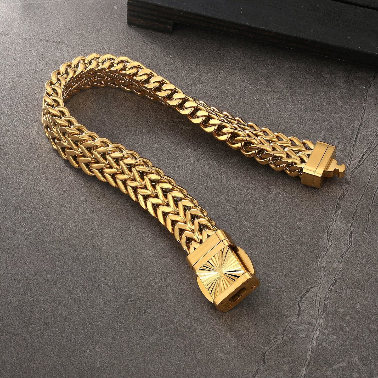 Wholesale Franco Bracelet Stainless Steel 12mm 4-Sided Chain 18K Gold Plated