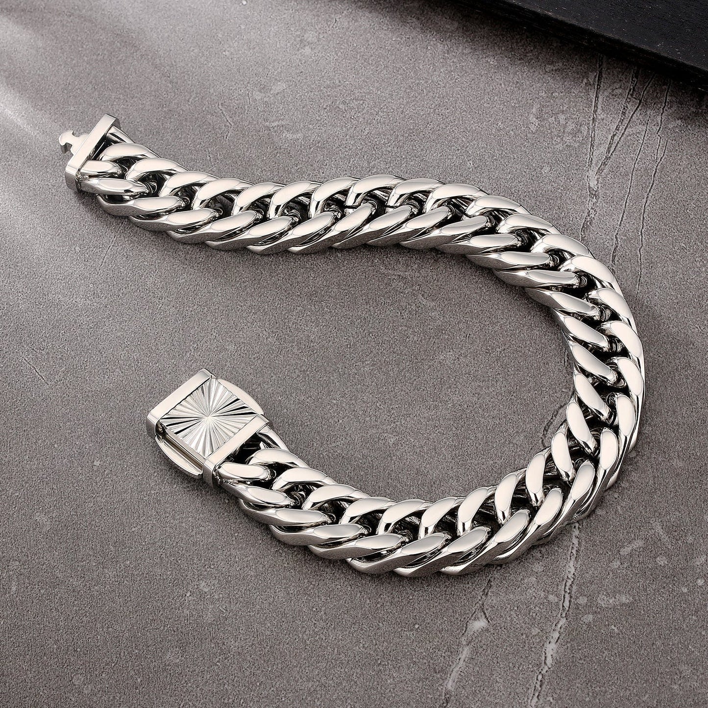 Wholesale Cuban Link Bracelet Stainless Steel 12mm 4-Sided 18K Gold Plated