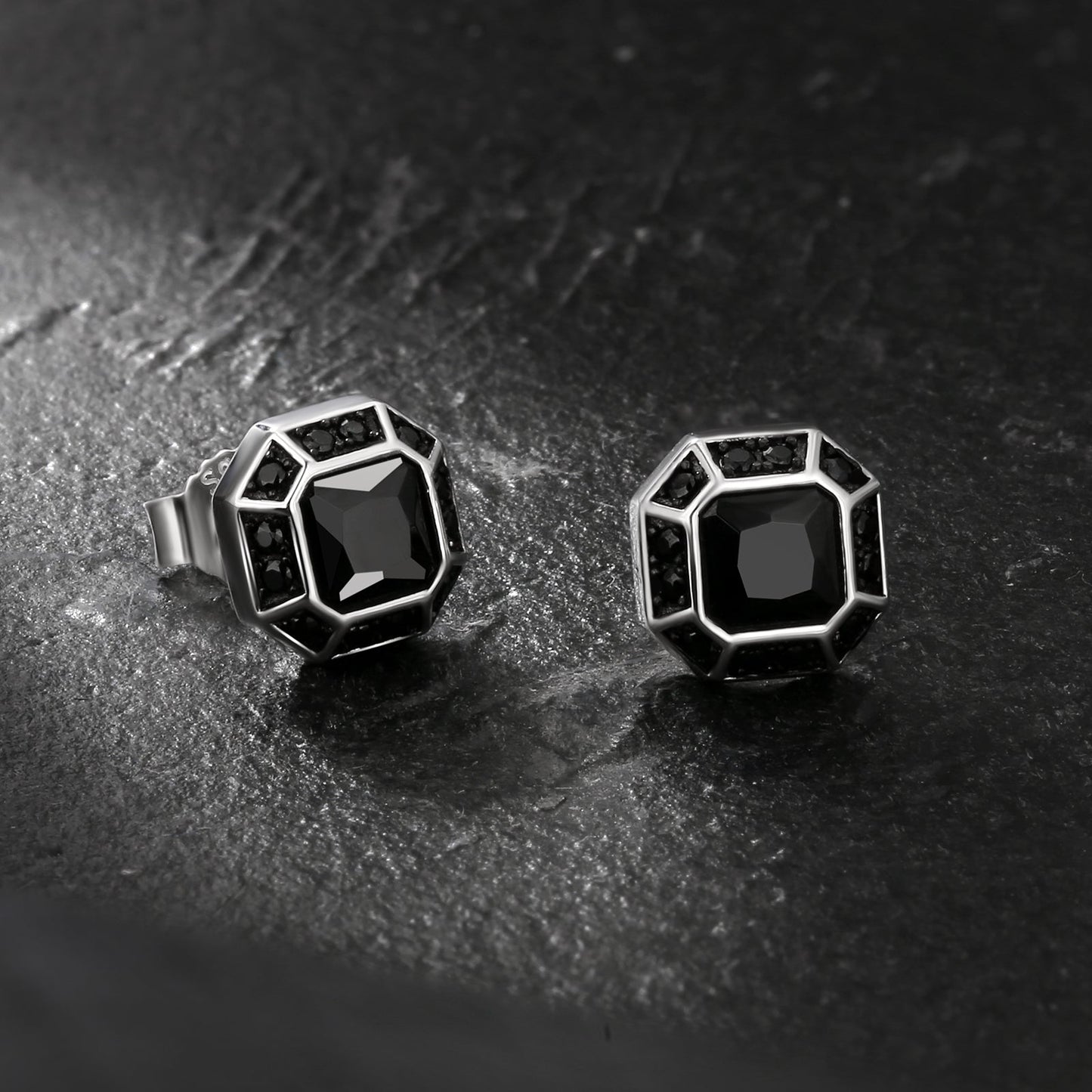 Wholesale Men's Earrings Octagon Black CZ Iced Stud Earrings for Men