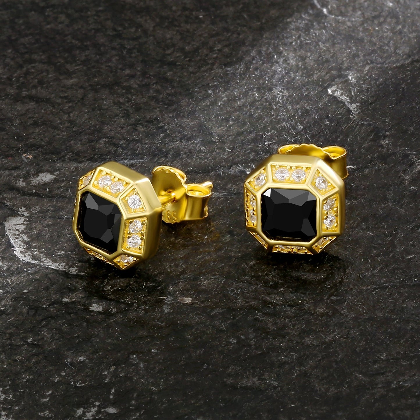 Wholesale Men's Earrings Octagon Black CZ Iced Stud Earrings for Men