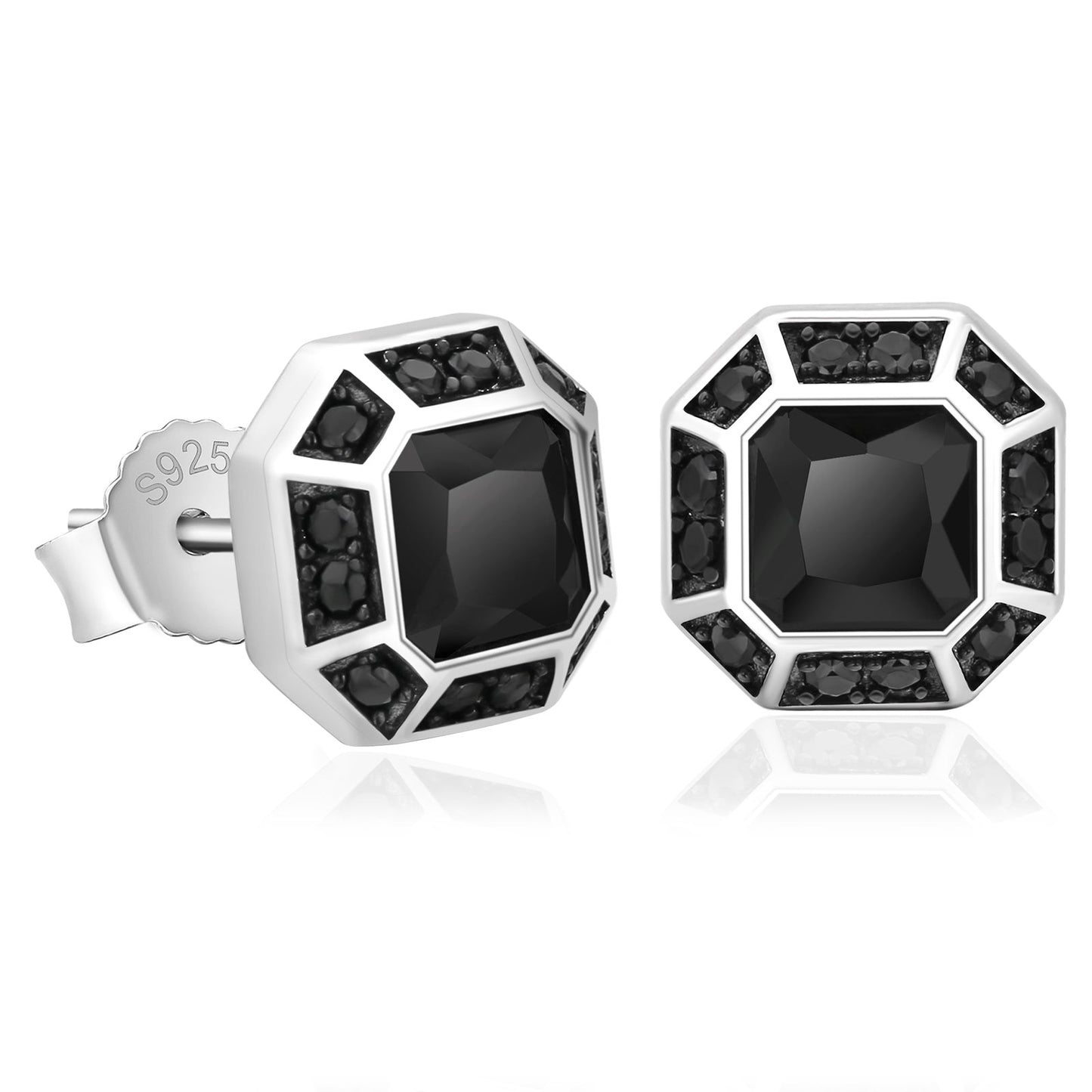 Wholesale Men's Earrings Octagon Black CZ Iced Stud Earrings for Men