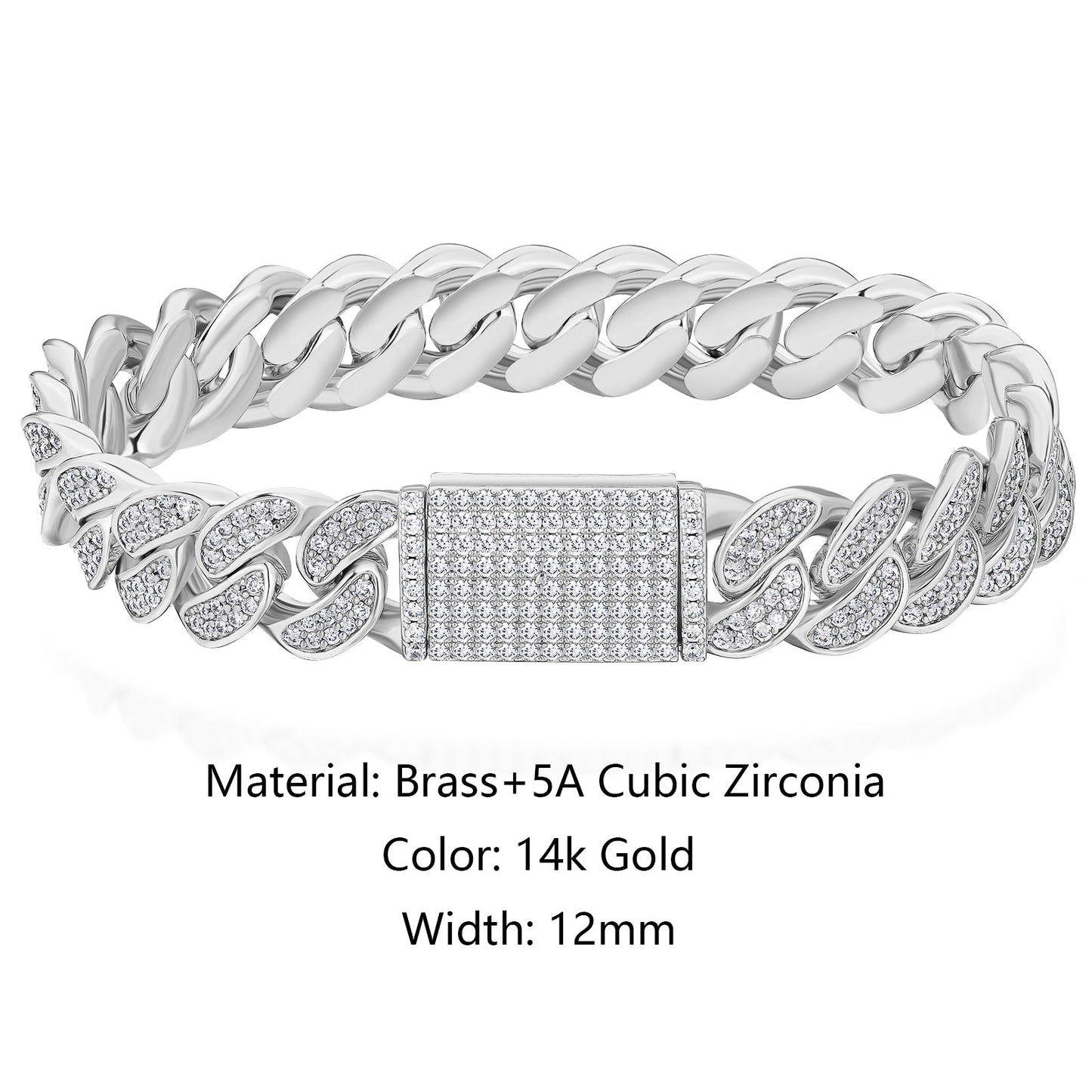 12mm CZ Diamond Iced Out Bracelet with Box Clasp