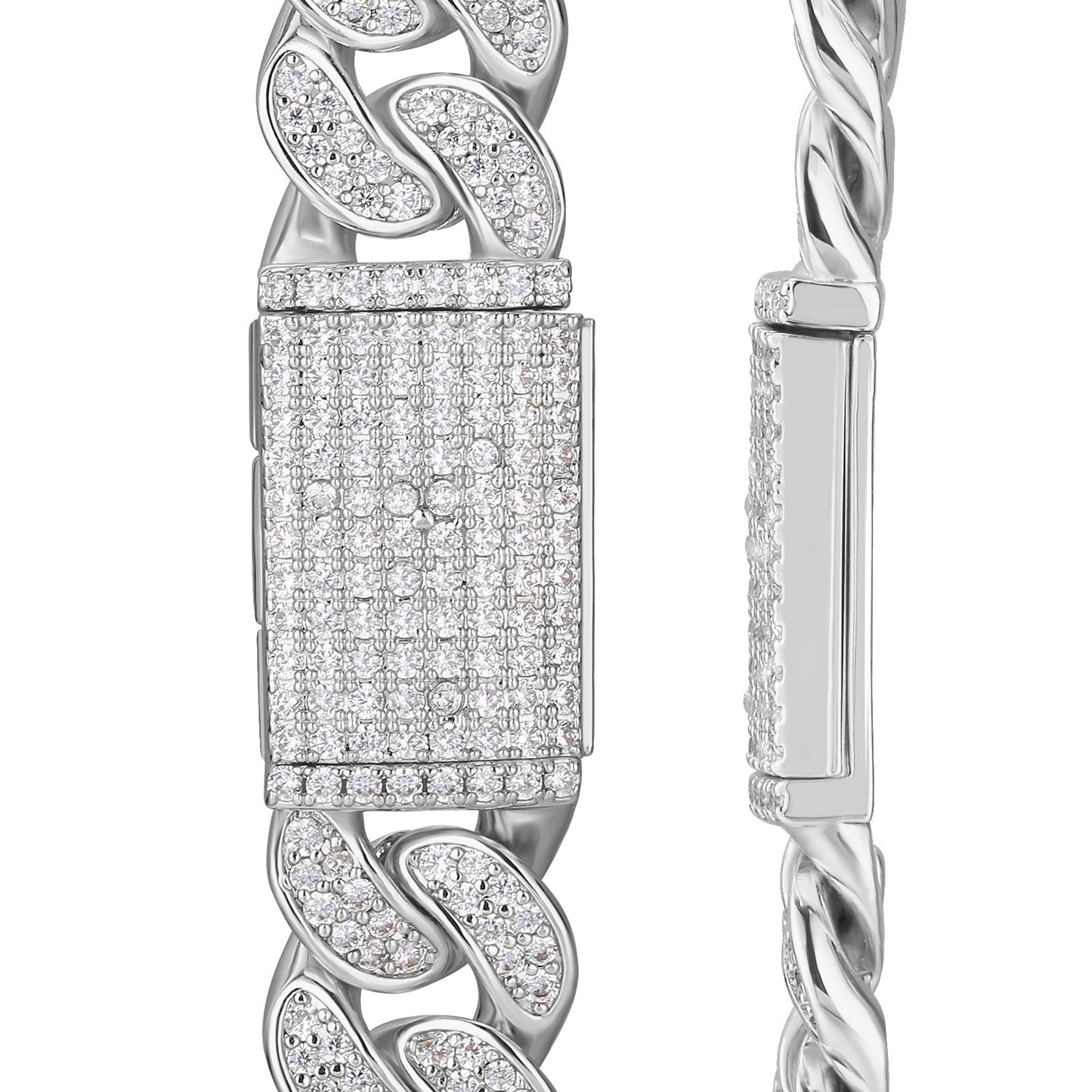 12mm CZ Diamond Iced Out Bracelet with Box Clasp in White Gold