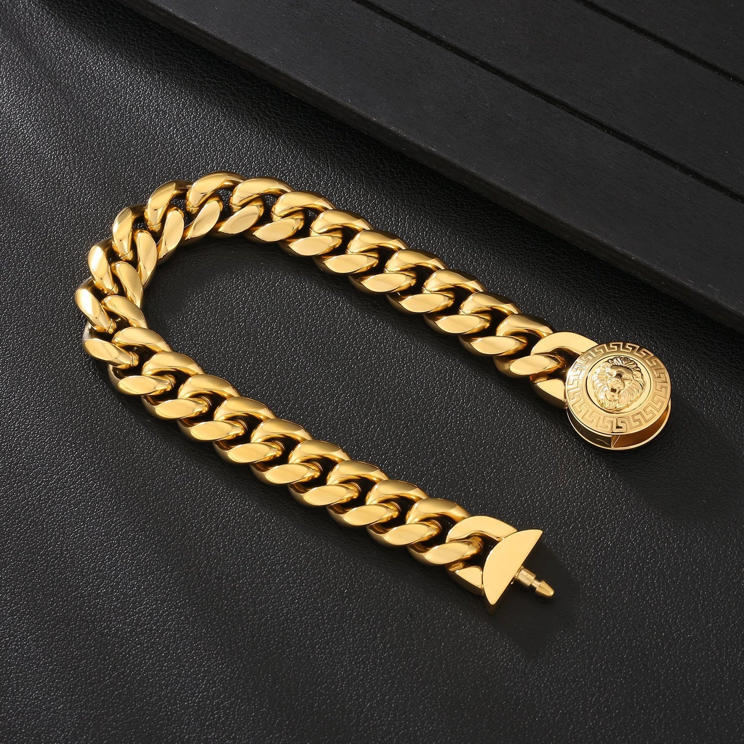 12mm Lion Button Clasp Miami Cuban Link Bracelet