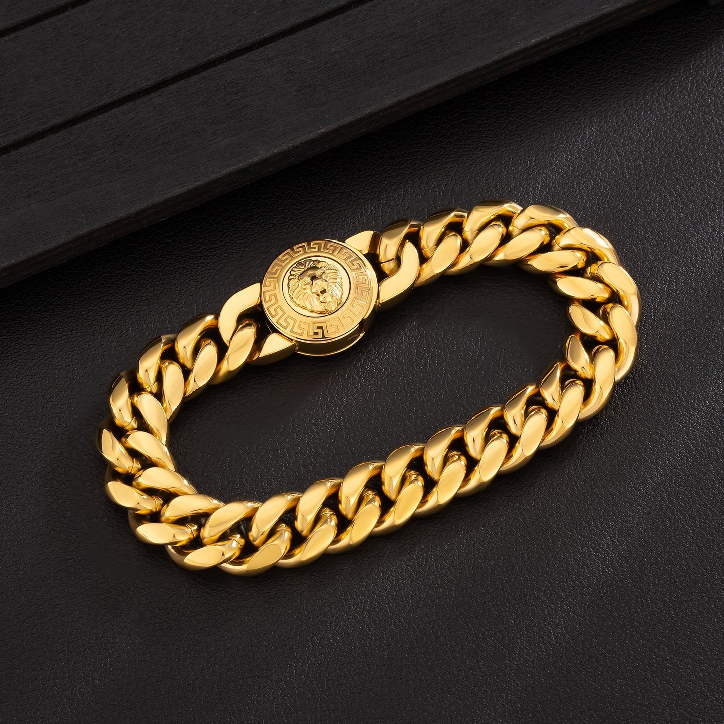 12mm Lion Button Clasp Miami Cuban Link Bracelet