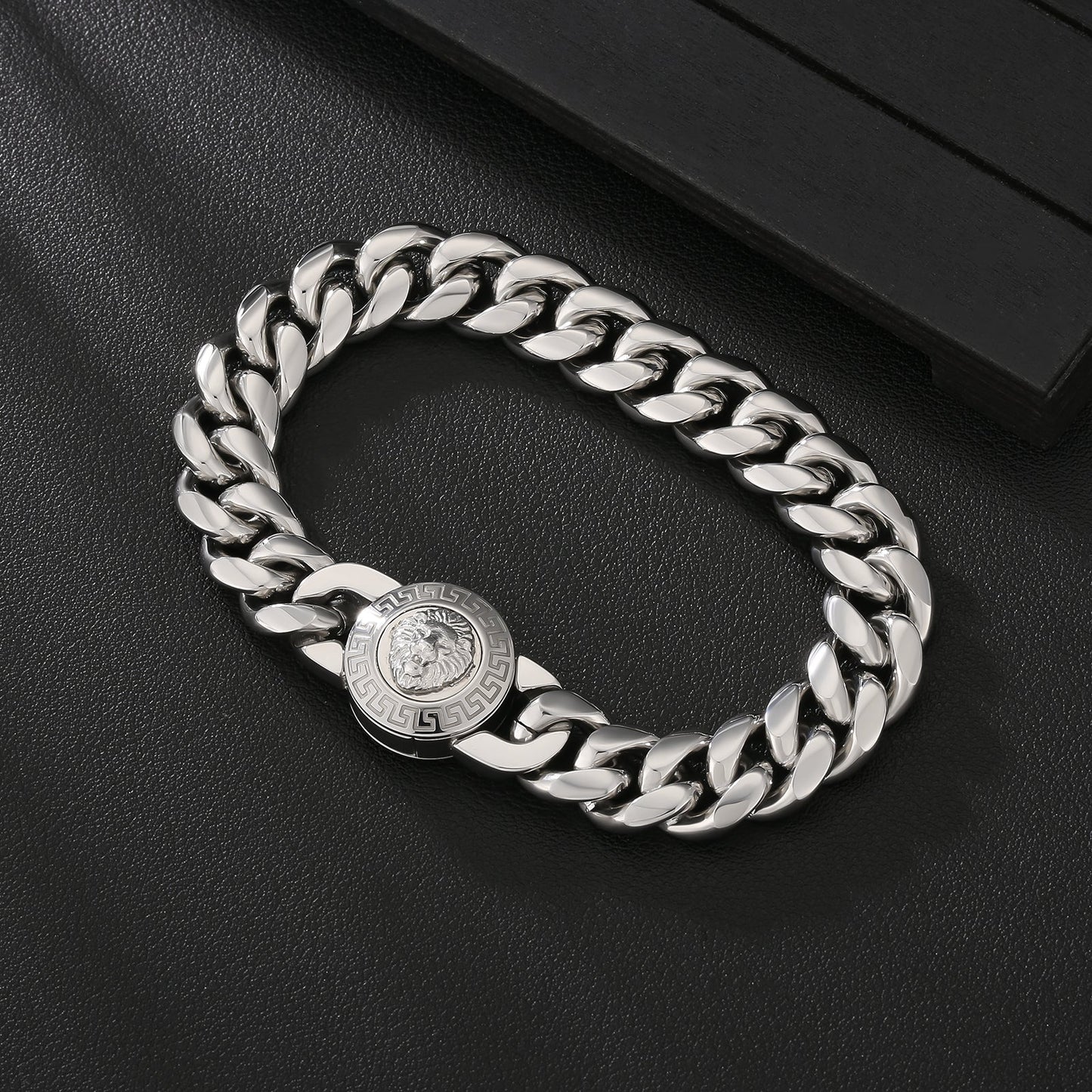 12mm Lion Button Clasp Miami Cuban Link Bracelet