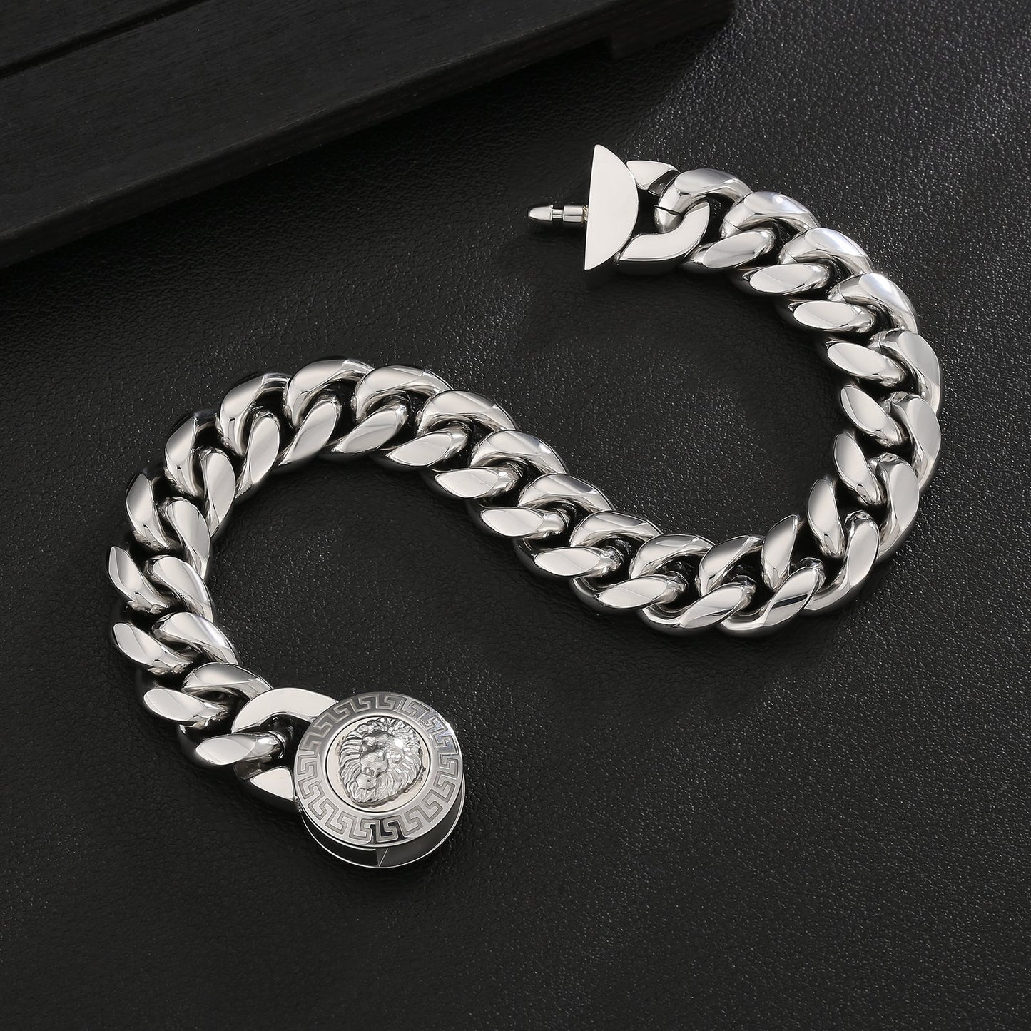 12mm Lion Button Clasp Miami Cuban Link Bracelet