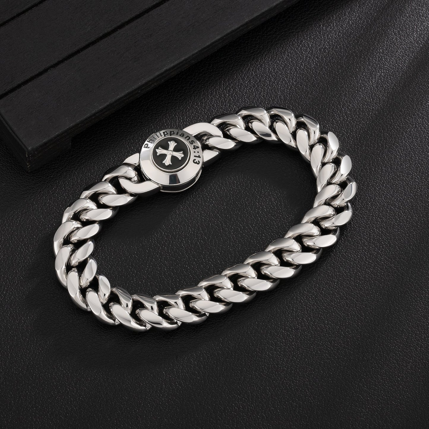 12mm Cross Button Clasp Miami Cuban Link Bracelet