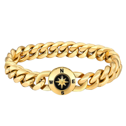 12mm Compass Button Clasp Miami Cuban Link Bracelet