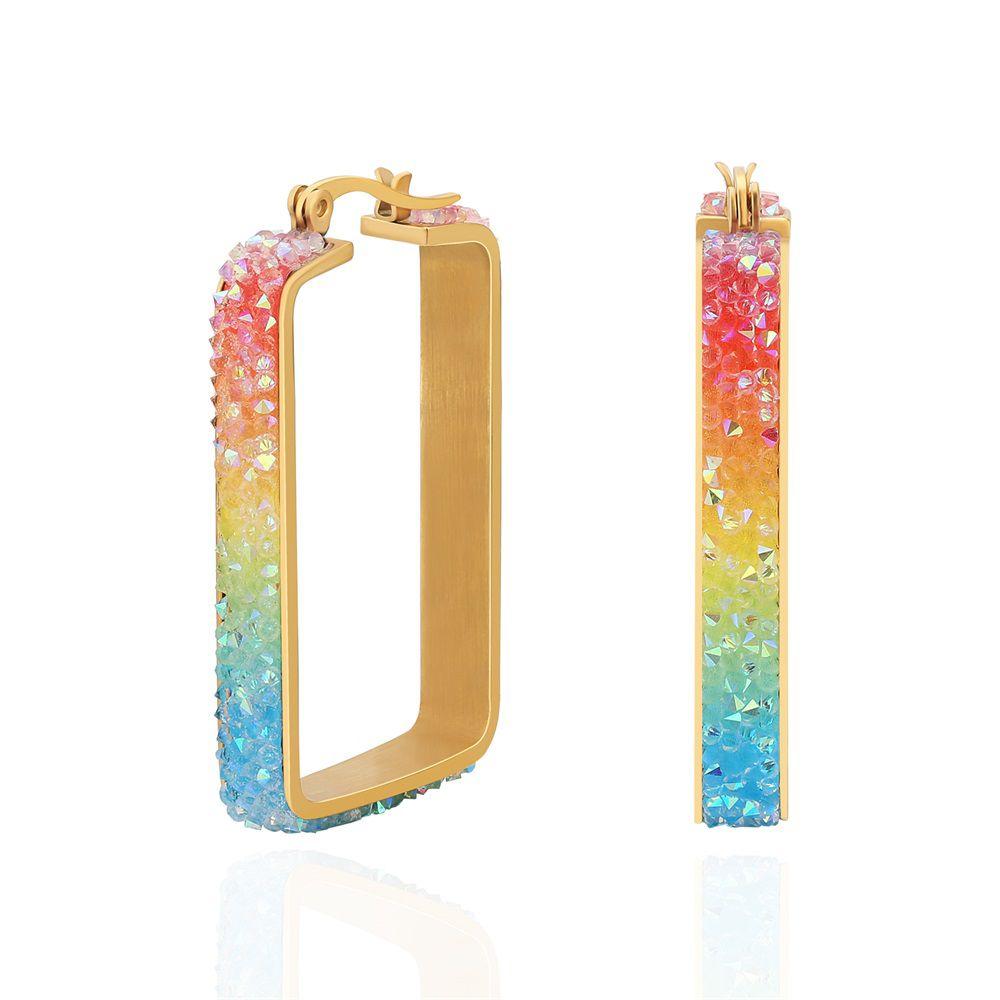 Wholesale Women Hoop Earrings Rainbow Exquisite Colored Crystal in 18K Gold