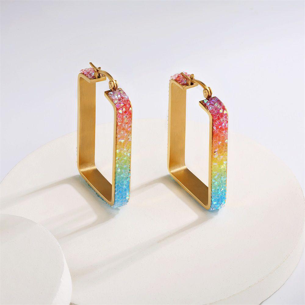 Wholesale Women Hoop Earrings Rainbow Exquisite Colored Crystal in 18K Gold