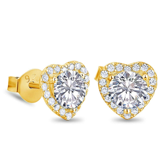 Heart-shaped Stud Earrings CZ Stone in 14K Gold / White Gold