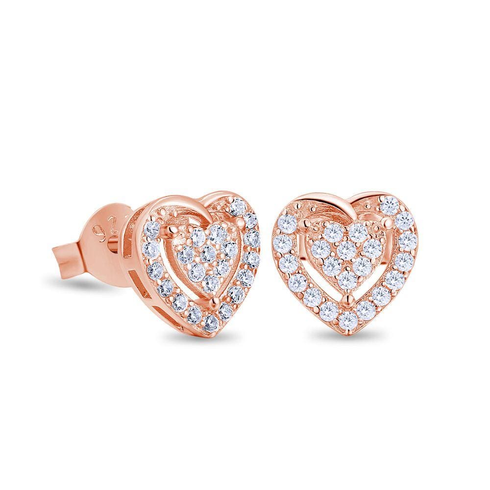 Wholesale Hollow Diamond Heart Stud Earrings for Women in Rose Gold