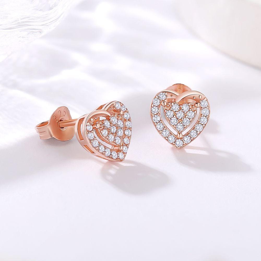 Wholesale Hollow Diamond Heart Stud Earrings for Women in Rose Gold