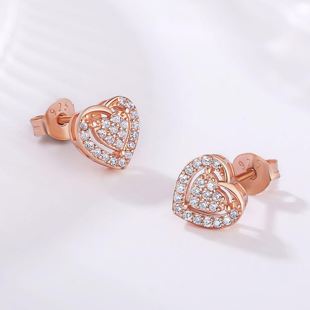 Wholesale Hollow Diamond Heart Stud Earrings for Women in Rose Gold