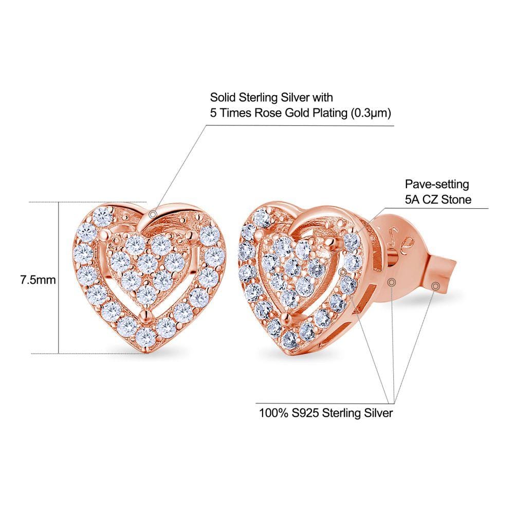 Wholesale Hollow Diamond Heart Stud Earrings for Women in Rose Gold