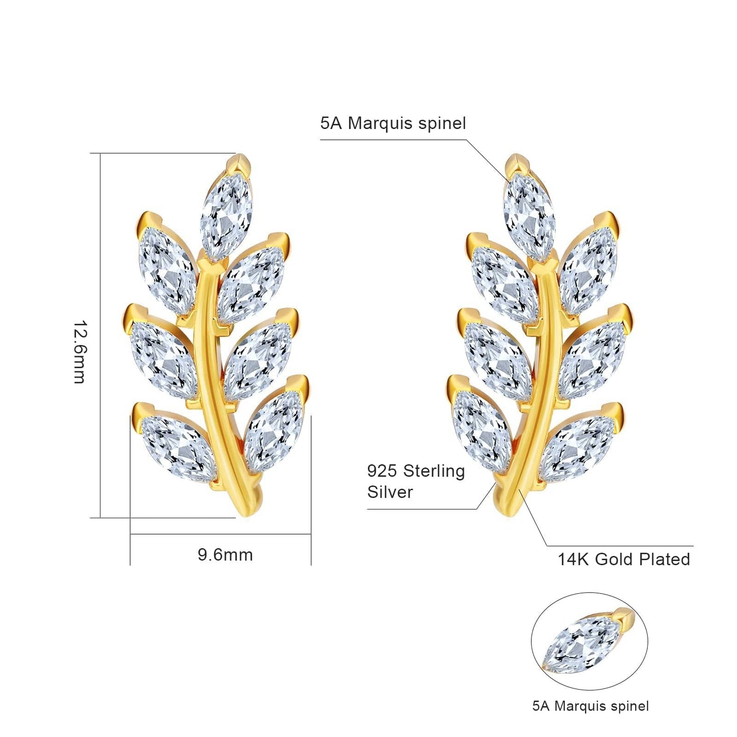 Wholesale Women Earrings S925 Silver Zircon Olive Leaf Stud Earrings