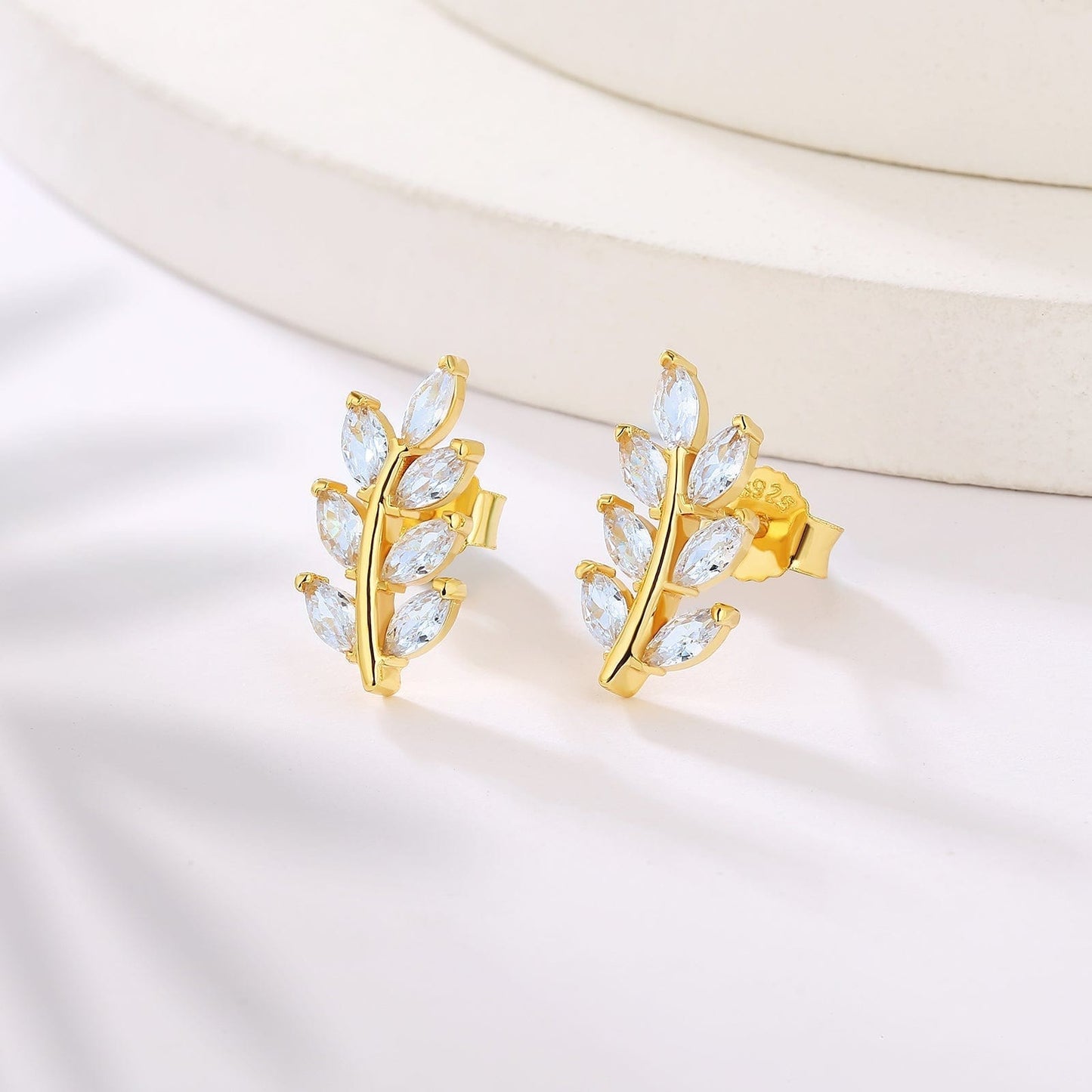 Wholesale Women Earrings S925 Silver Zircon Olive Leaf Stud Earrings