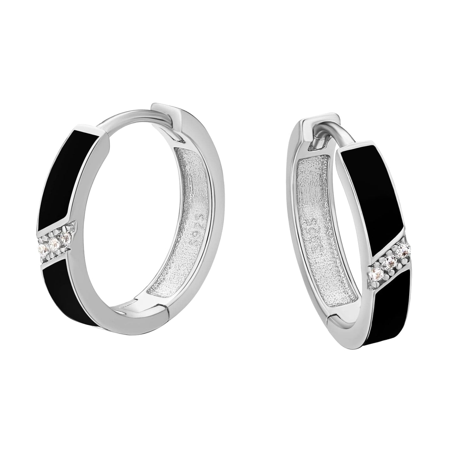 Whlosale Mens Earrings 15mm 2-Color Sterling Silver Diamond Round Hoop