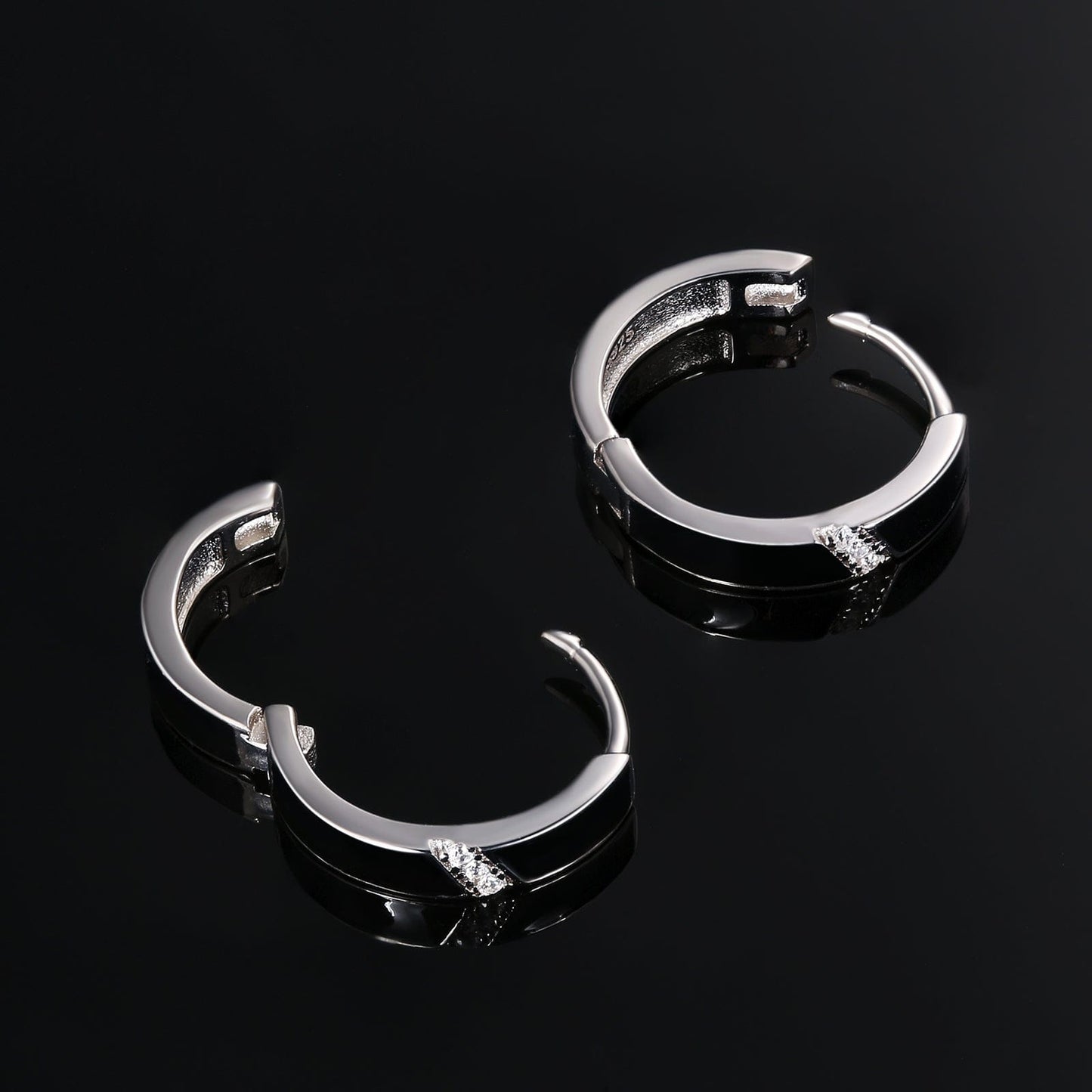 Whlosale Mens Earrings 15mm 2-Color Sterling Silver Diamond Round Hoop