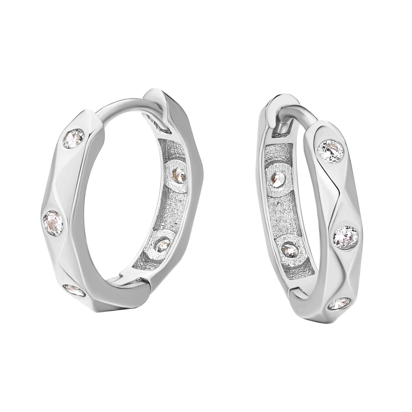 Whlosale Mens Earrings 15mm Irregular Polygon Sterling Silver Diamond Round Hoop