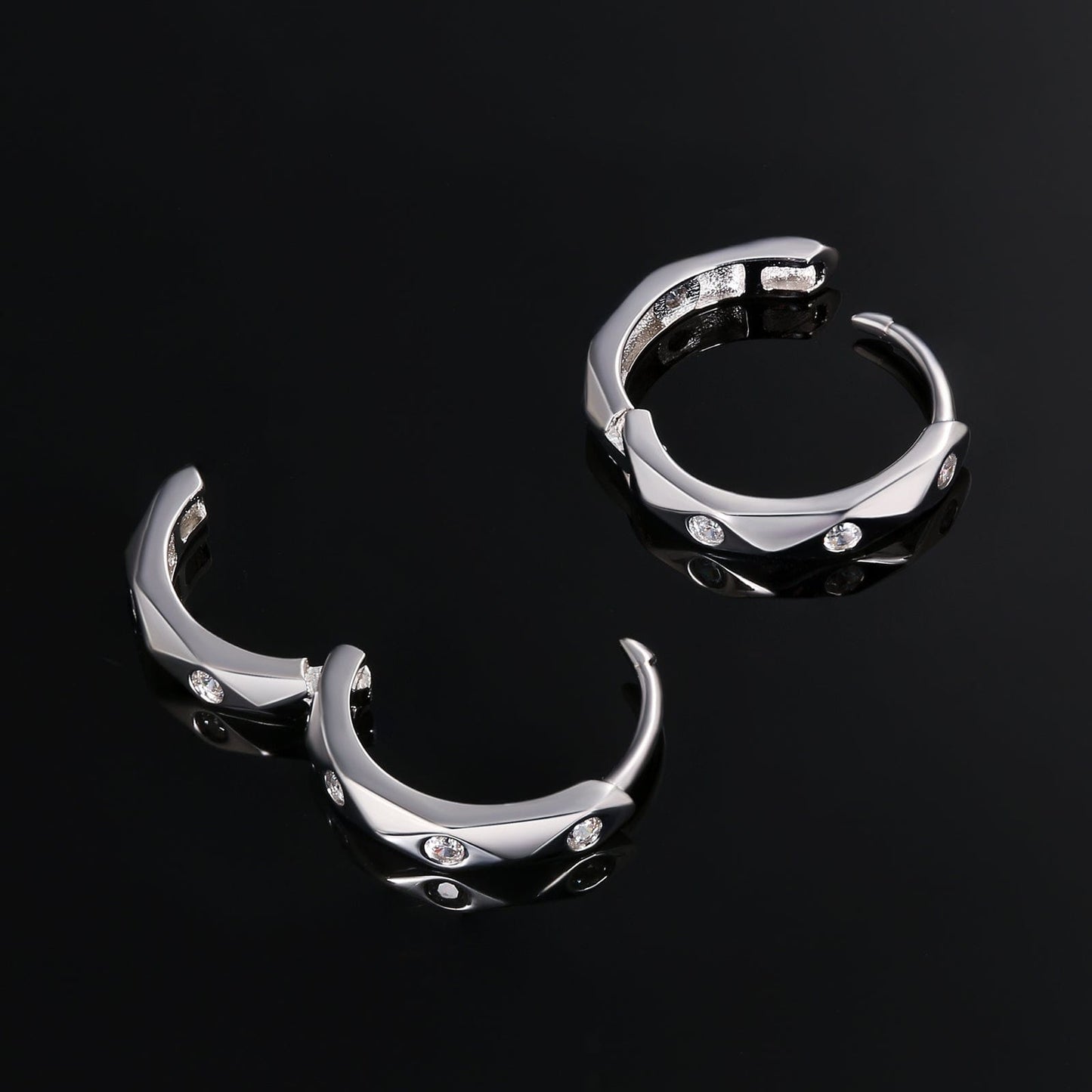 Whlosale Mens Earrings 15mm Irregular Polygon Sterling Silver Diamond Round Hoop