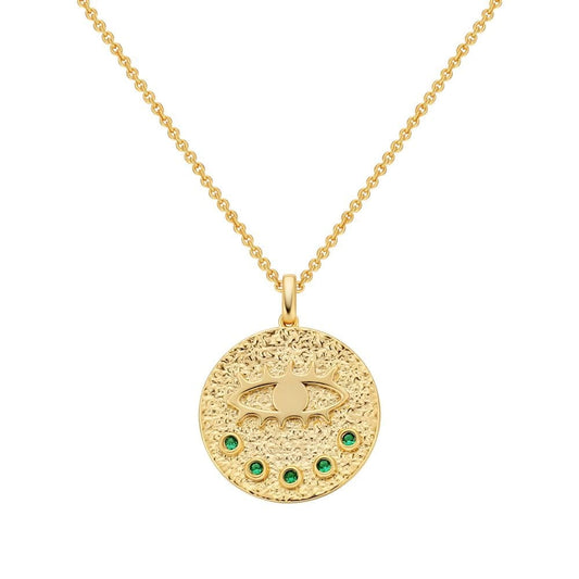 Wholesale 925 Sterling Silver Evil Eye Emerald Gold Coin Pendant Necklace for Women