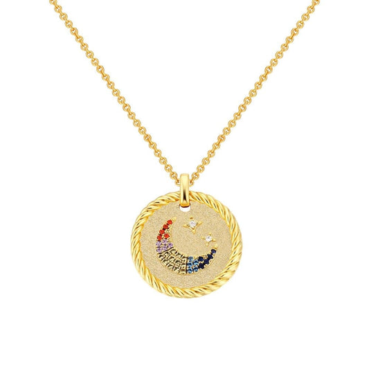 Wholesale 925 Sterling Silver Diamond Crescent Moon and Stars Gold Coin Pendant Necklace for Women