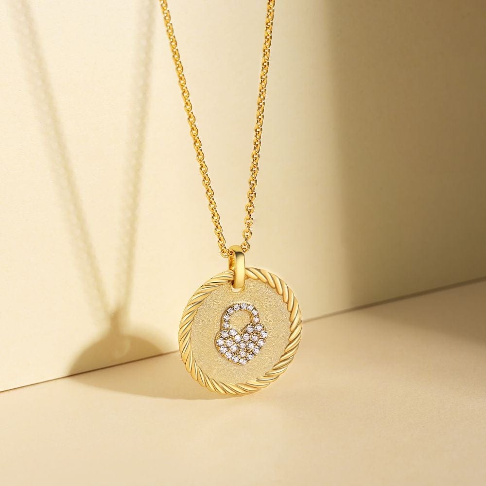 Wholesale 925 Sterling Silver Love Lock Gold Coin Pendant Necklace for Women