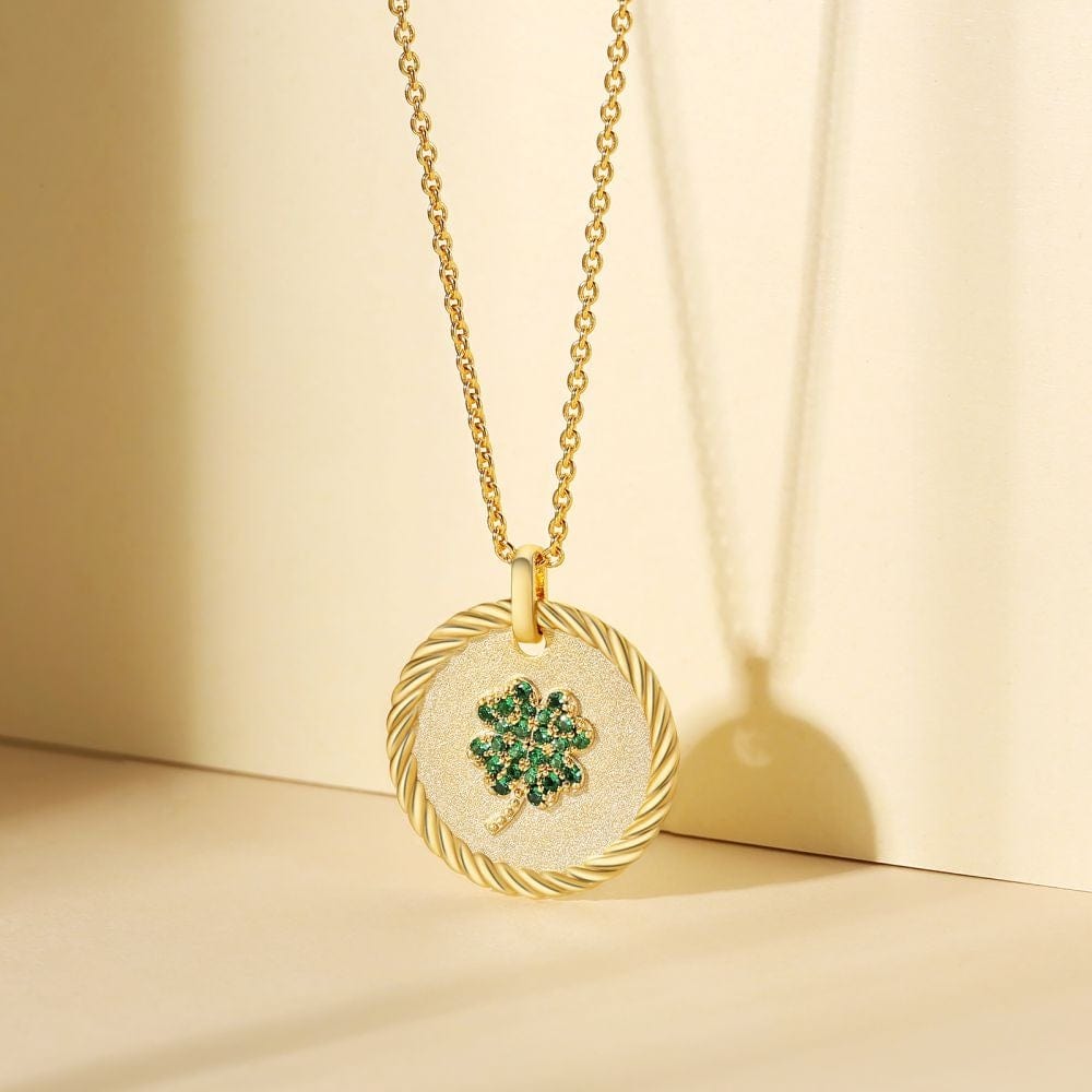 Wholesale 925 Sterling Silver Four Leaf Clovers Gold Coin Pendant Necklace for Women