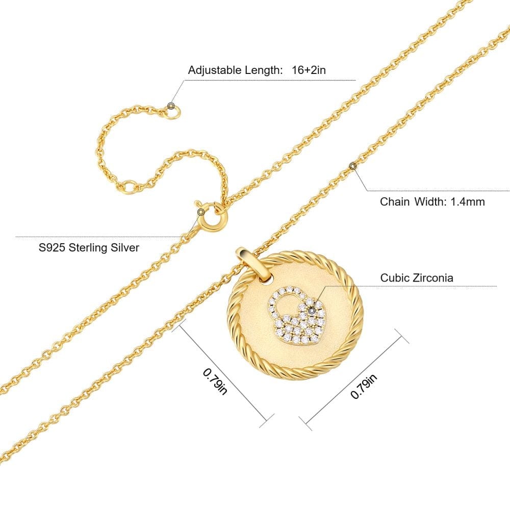 Wholesale 925 Sterling Silver Love Lock Gold Coin Pendant Necklace for Women