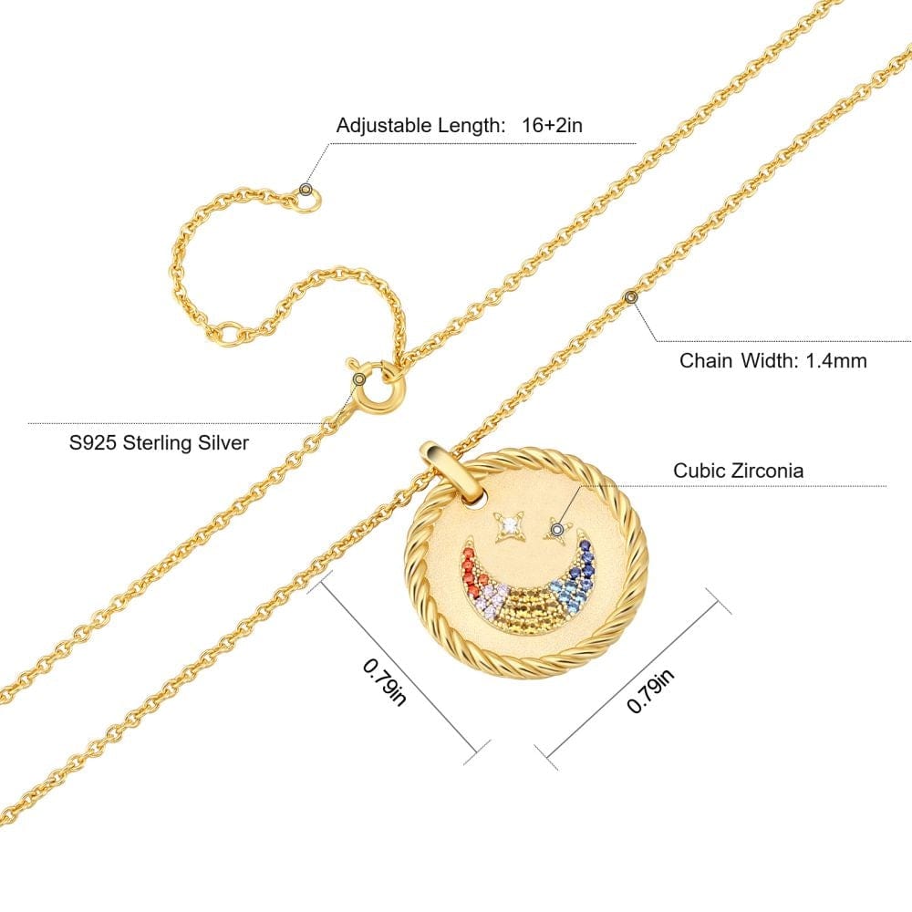 Wholesale 925 Sterling Silver Diamond Crescent Moon and Stars Gold Coin Pendant Necklace for Women