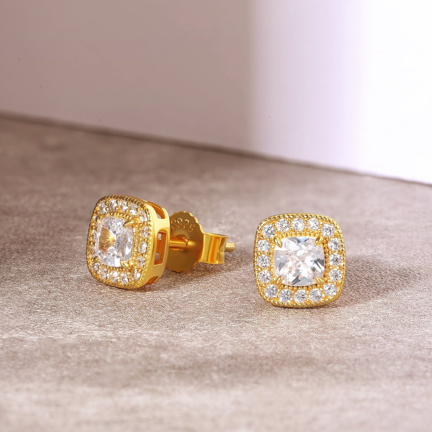 Iced Stud Earrings CZ Stone for Men and Women in 14K Gold / White Gold