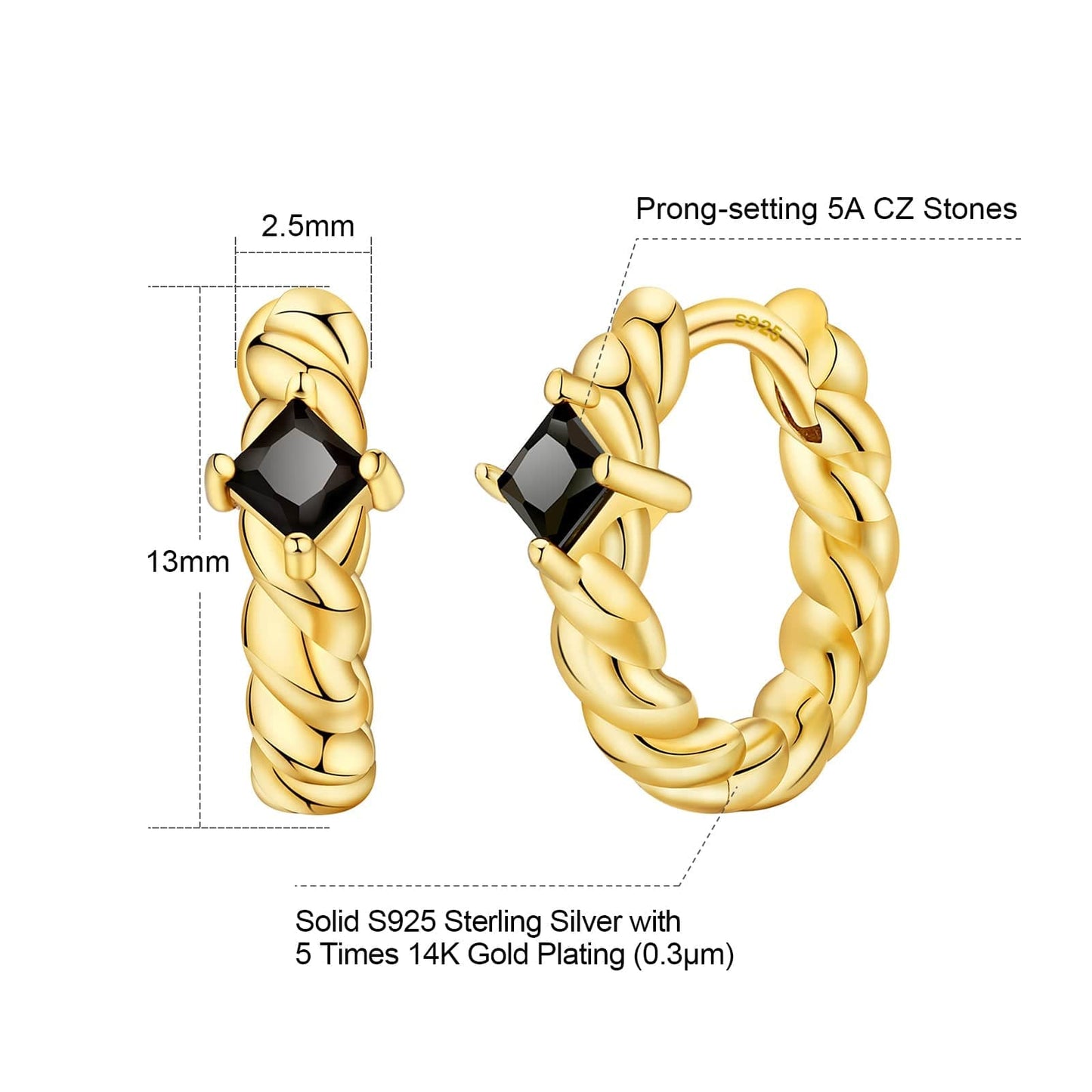 Wholesale Hoop Earrings Black CZ Diamond S925 13mm Hoop for Women