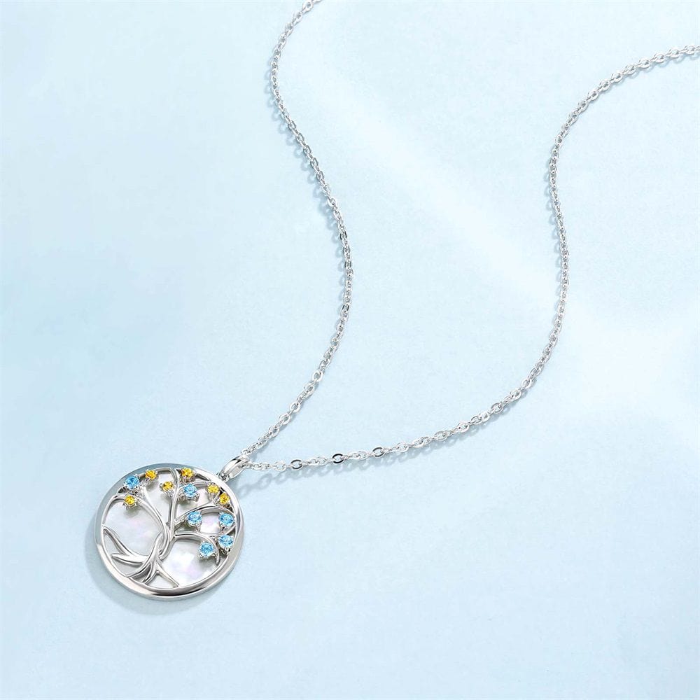 Tree of Life Pendant Coin Necklace White Mother of Pearl for Women 0202