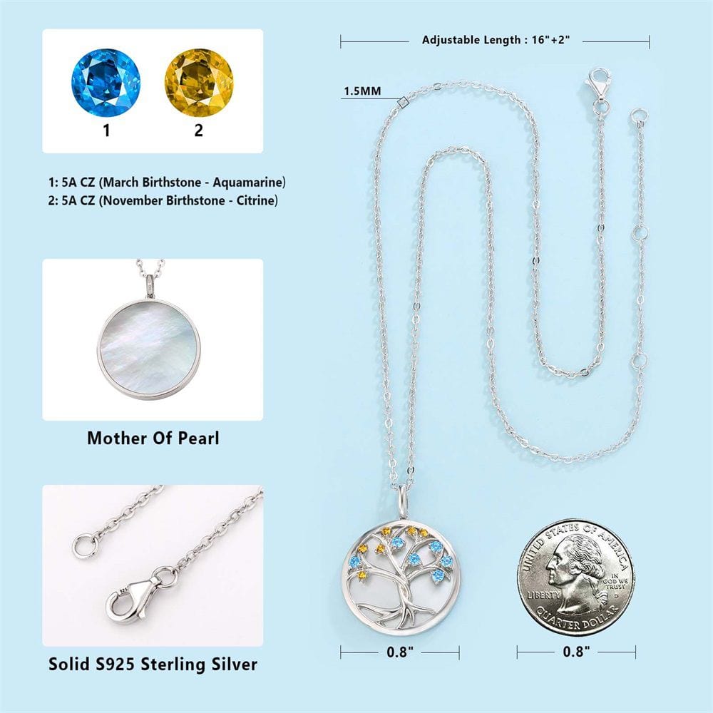 Tree of Life Pendant Coin Necklace White Mother of Pearl for Women 0202