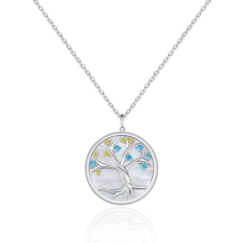 Tree of Life Pendant Coin Necklace White Mother of Pearl for Women 0202