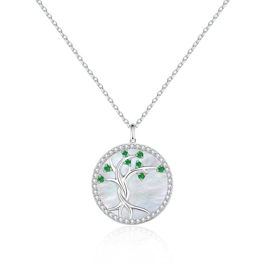 Tree of Life Pendant Coin Necklace White Mother of Pearl for Women 0203