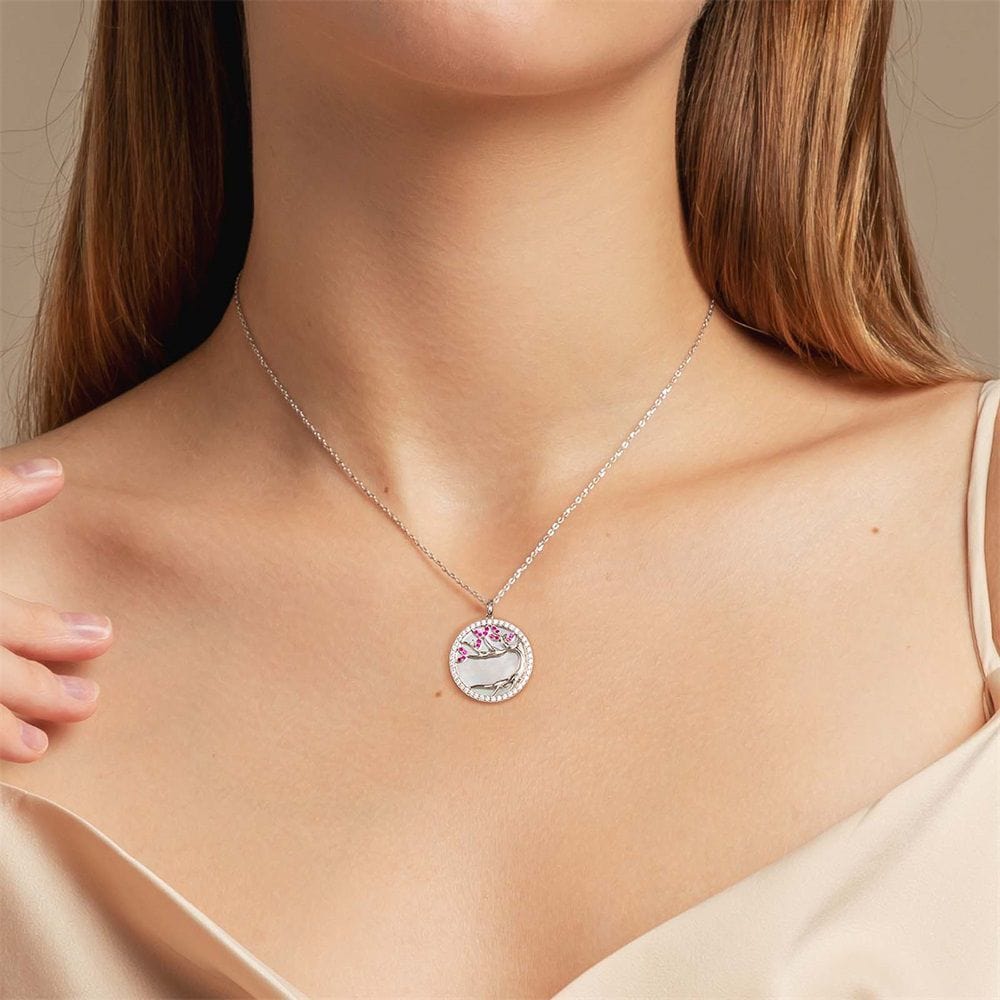 Tree of Life Pendant Coin Necklace White Mother of Pearl for Women 0204