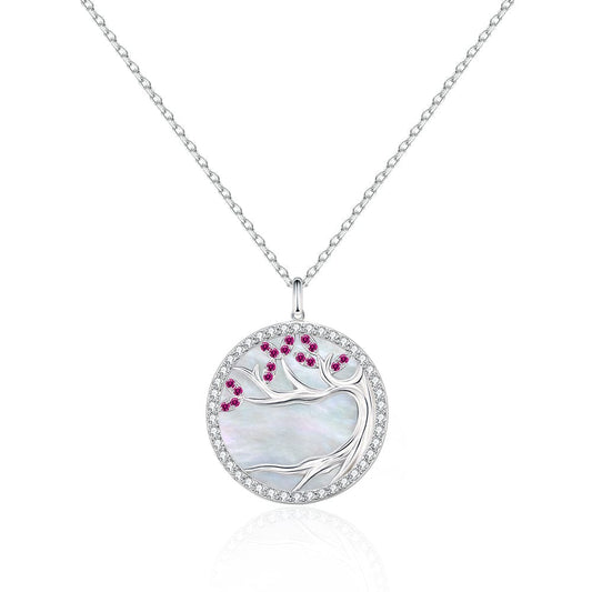 Tree of Life Pendant Coin Necklace White Mother of Pearl for Women 0204