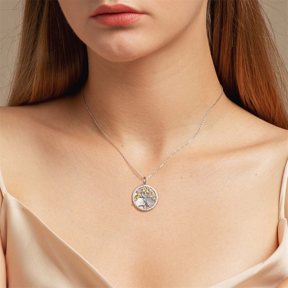 Tree of Life Pendant Coin Necklace White Mother of Pearl for Women 0205