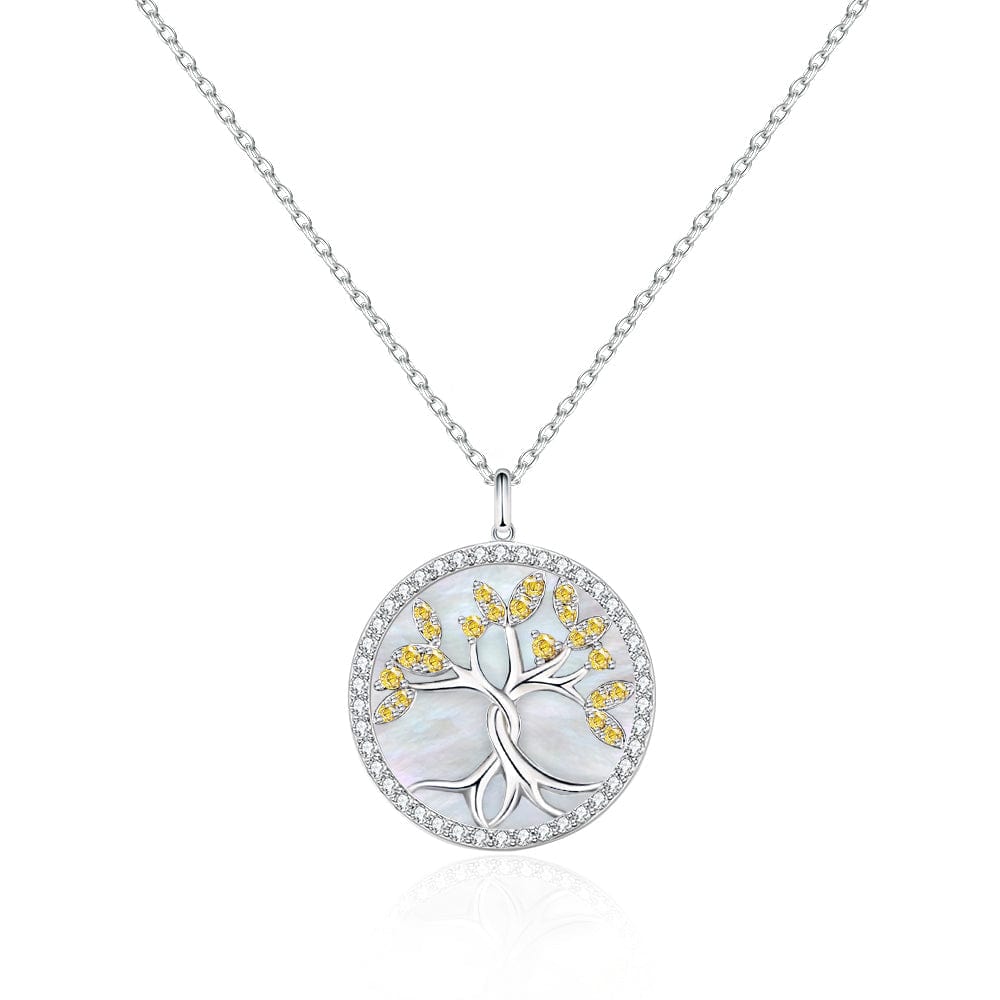 Tree of Life Pendant Coin Necklace White Mother of Pearl for Women 0205