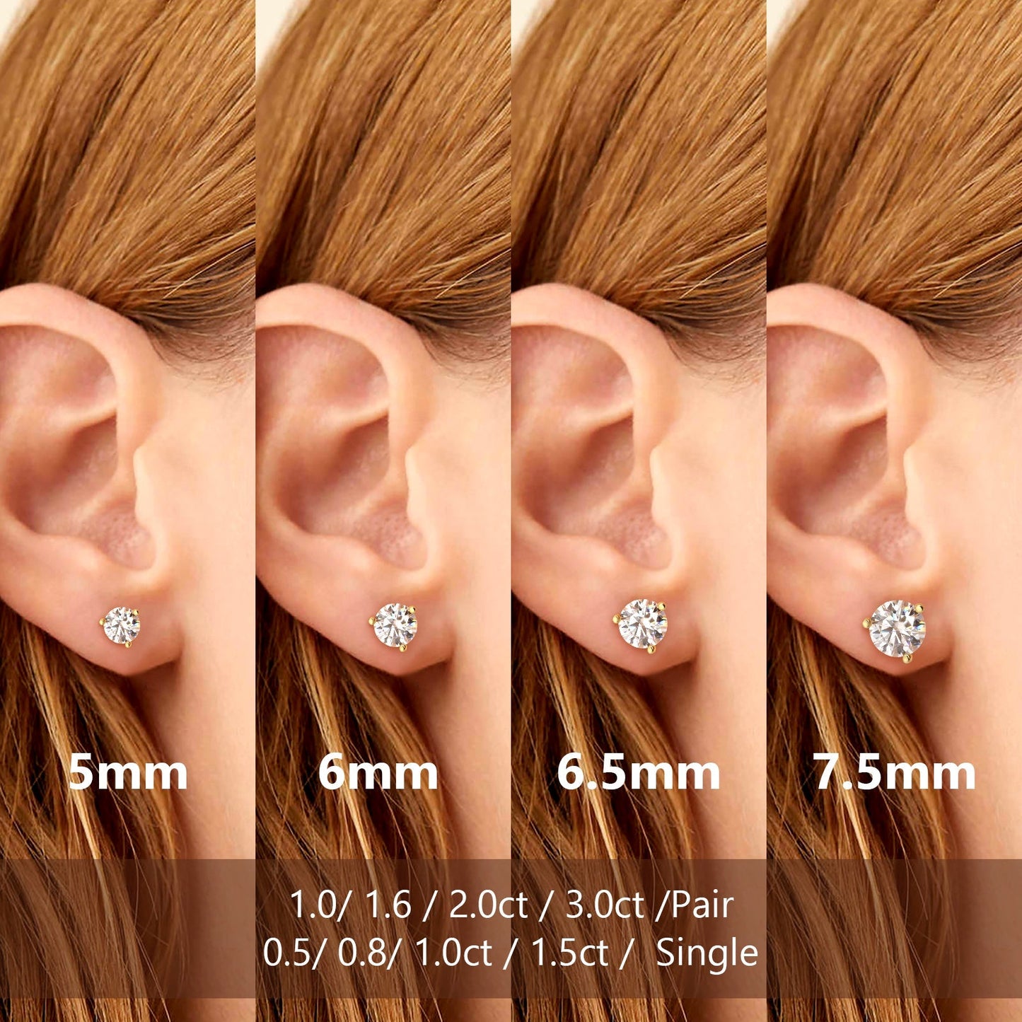 Wholesale Moissanite Earrings VVS1 D Grade 3-Prong Setting Excellent 0.5/0.8/1.0/1.5 Carats *2 Round 0213