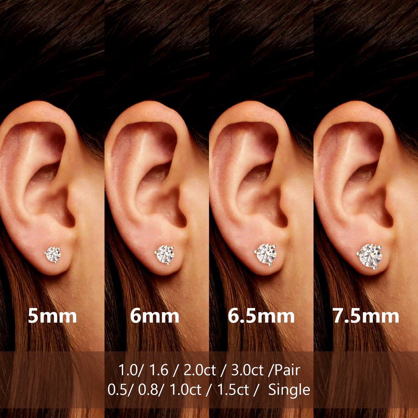 Wholesale Moissanite Earrings VVS1 D Grade 3-Prong Setting Excellent 0.5/0.8/1.0/1.5 Carats *2 Round 0213