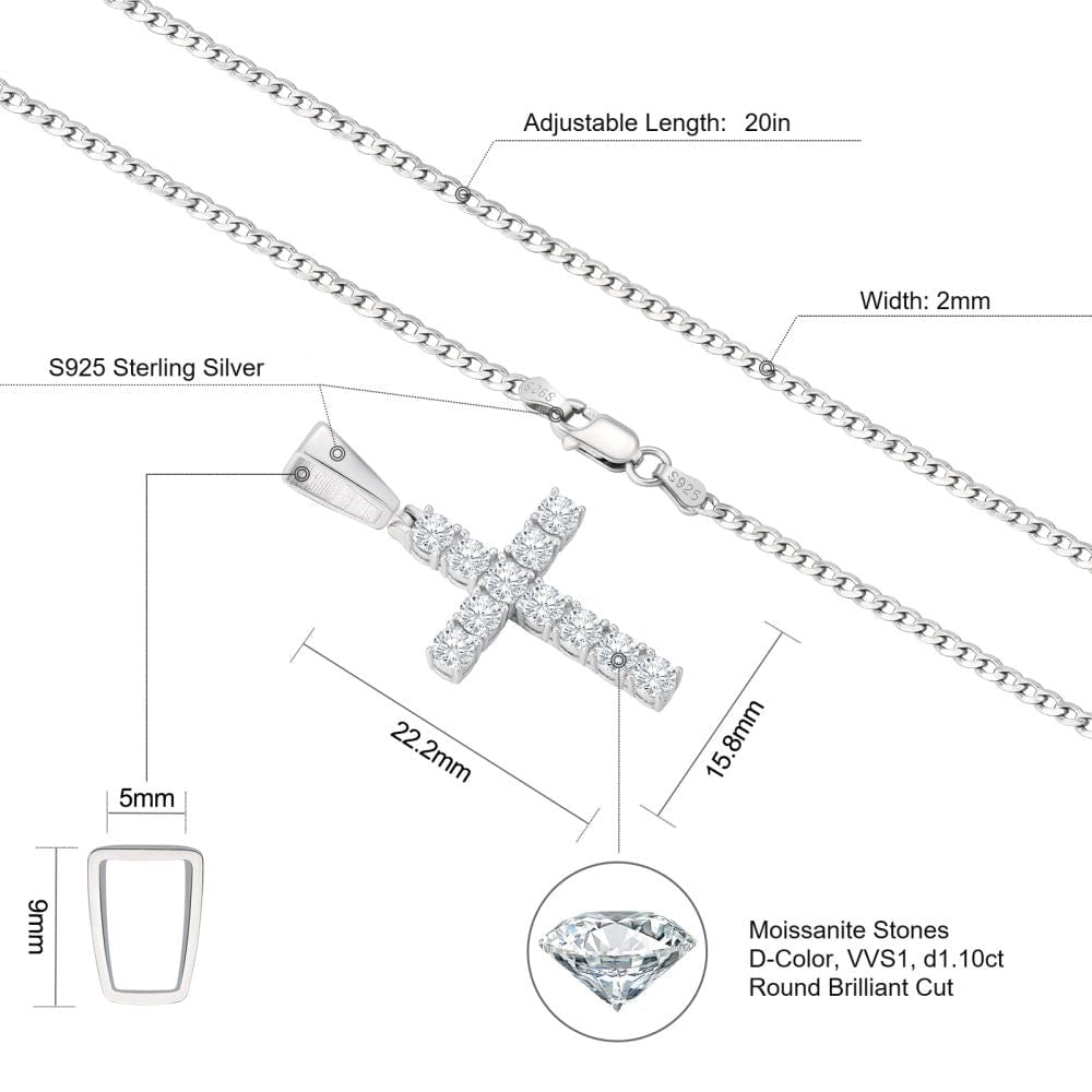 Wholesale 1.10 Carats VVS1 Moissanite Cross Pendant for Men